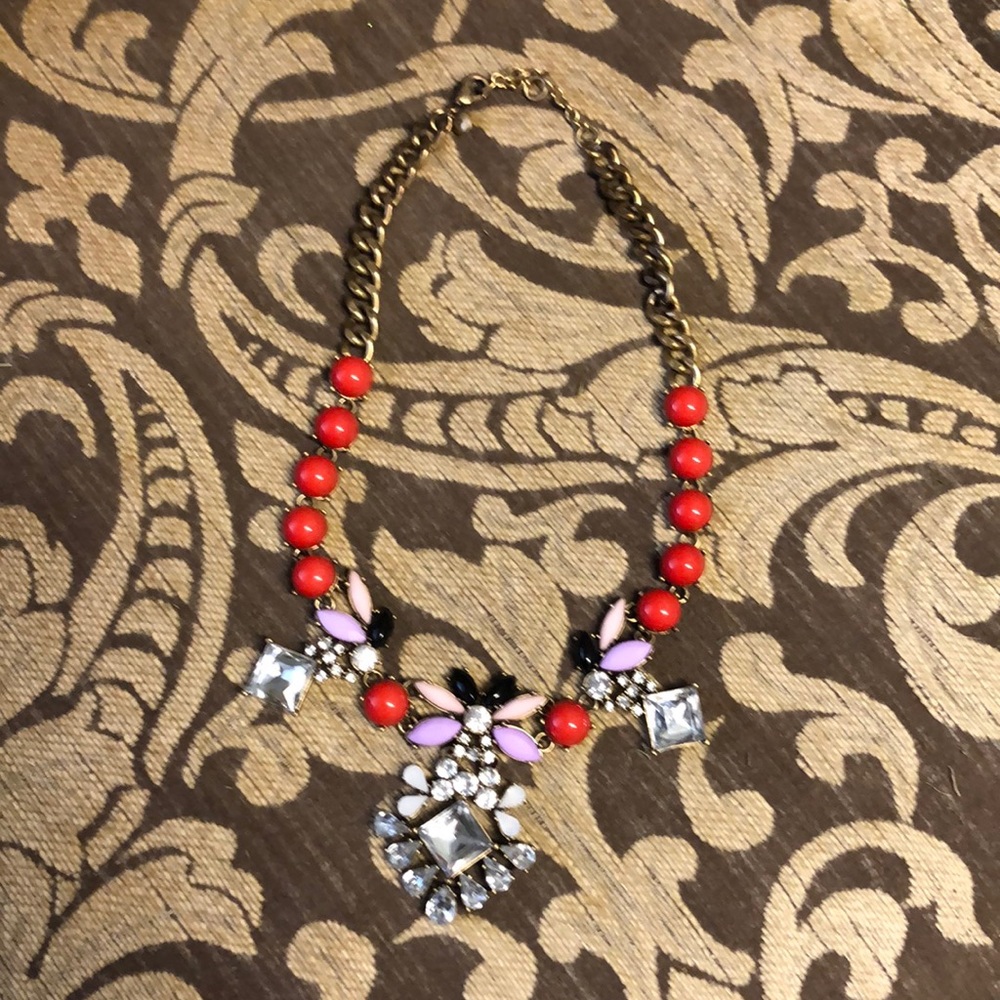 JCrew Chunky statement necklace red lavender navy OS